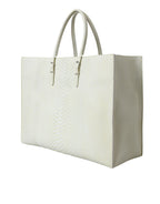Weiße gelbe exotische Leder Shopping Tote PAPIER Tasche