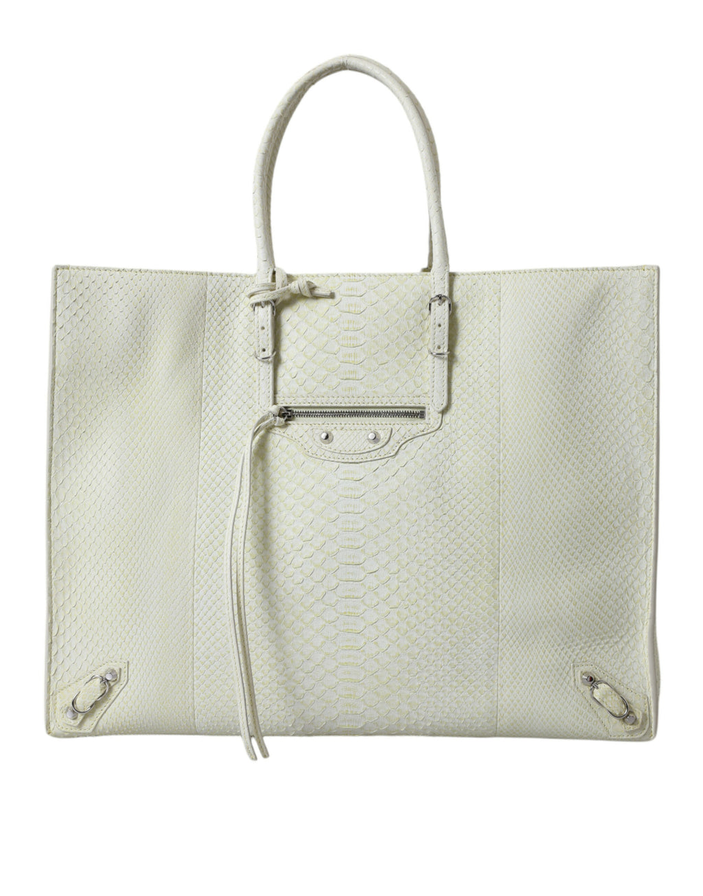 Weiße gelbe exotische Leder Shopping Tote PAPIER Tasche