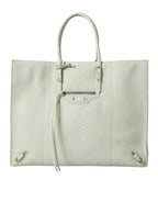 Weiße gelbe exotische Leder Shopping Tote PAPIER Tasche