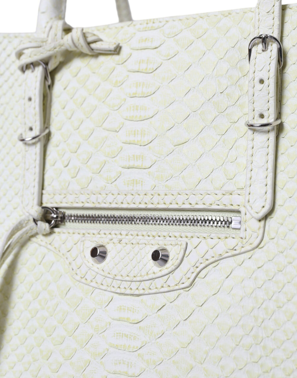 Weiße gelbe exotische Leder Shopping Tote PAPIER Tasche