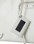 Weiße gelbe exotische Leder Shopping Tote PAPIER Tasche