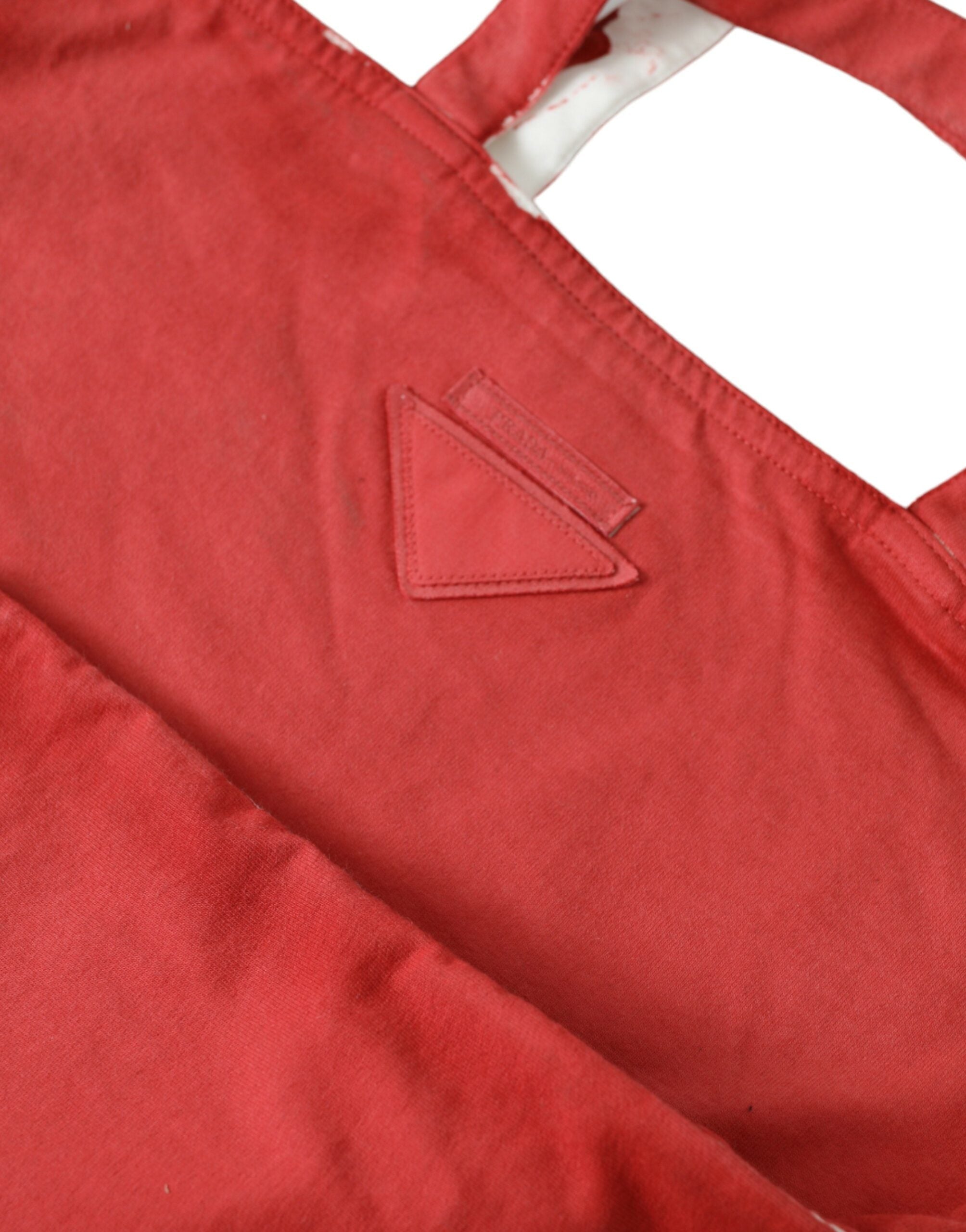 Borsa shopping con logo in tessuto rosso e tracolla