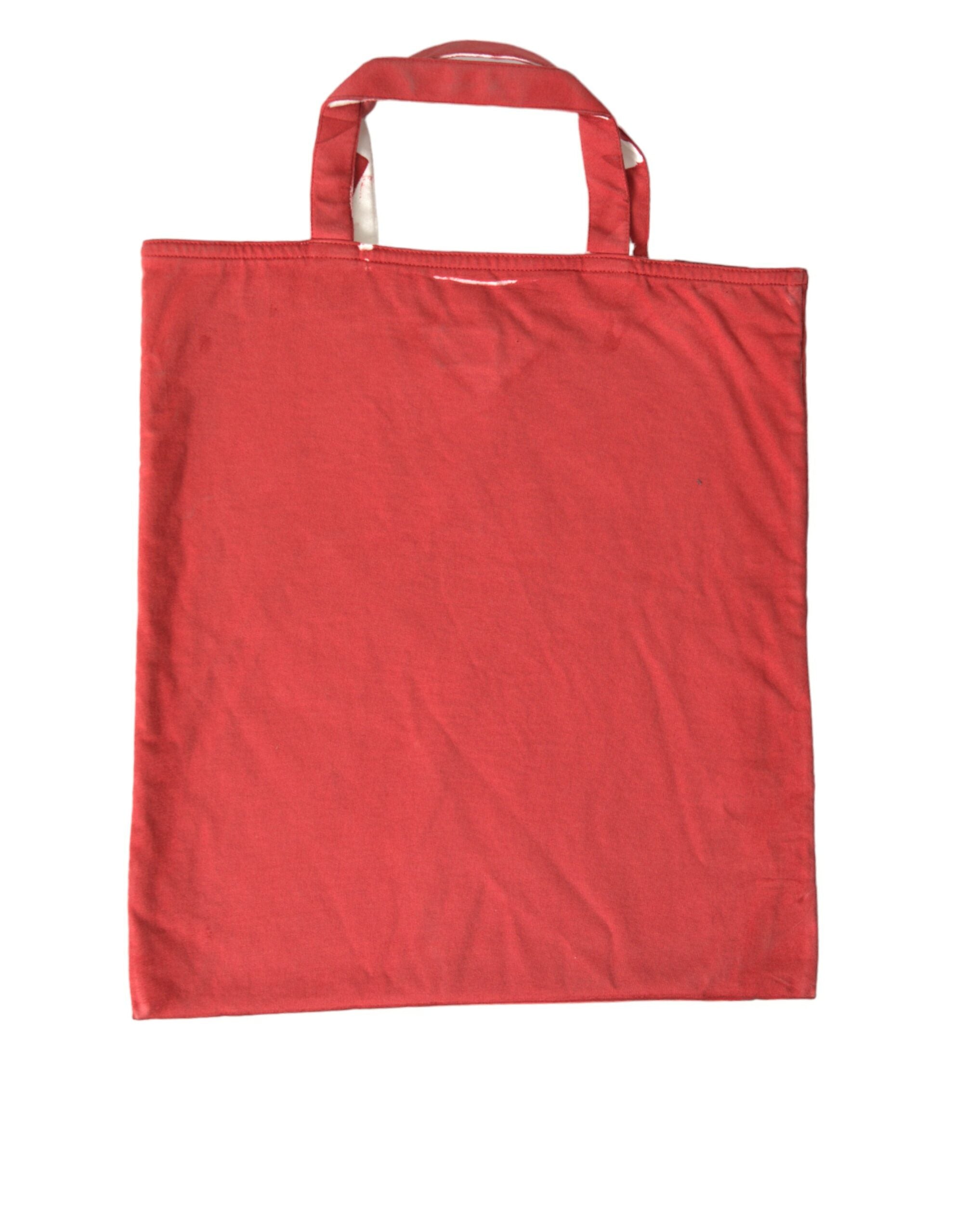 Borsa shopping con logo in tessuto rosso e tracolla
