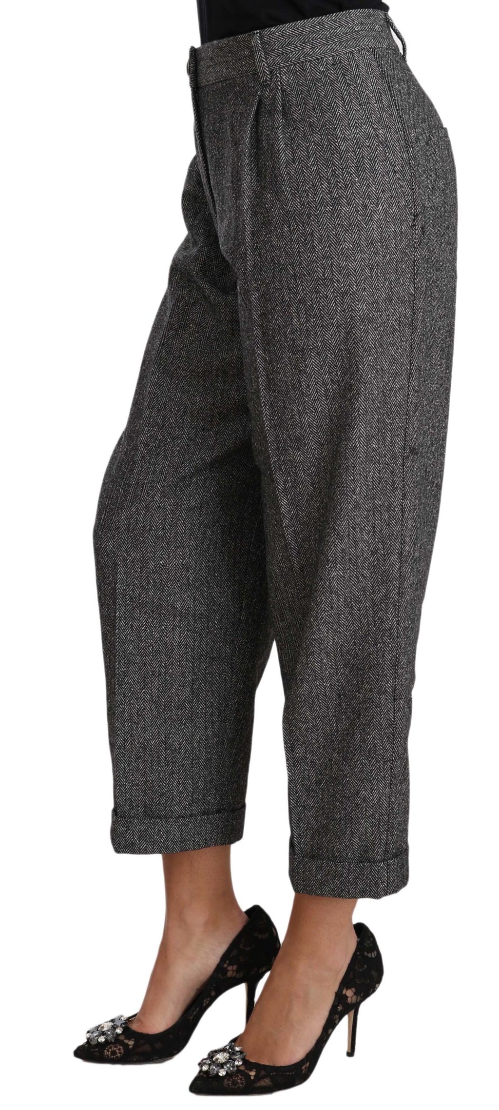 Graue Cropped-Hose aus Wollplissee