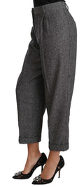 Graue Cropped-Hose aus Wollplissee