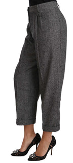 Graue Cropped-Hose aus Wollplissee