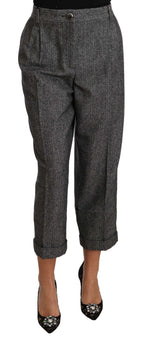 Graue Cropped-Hose aus Wollplissee