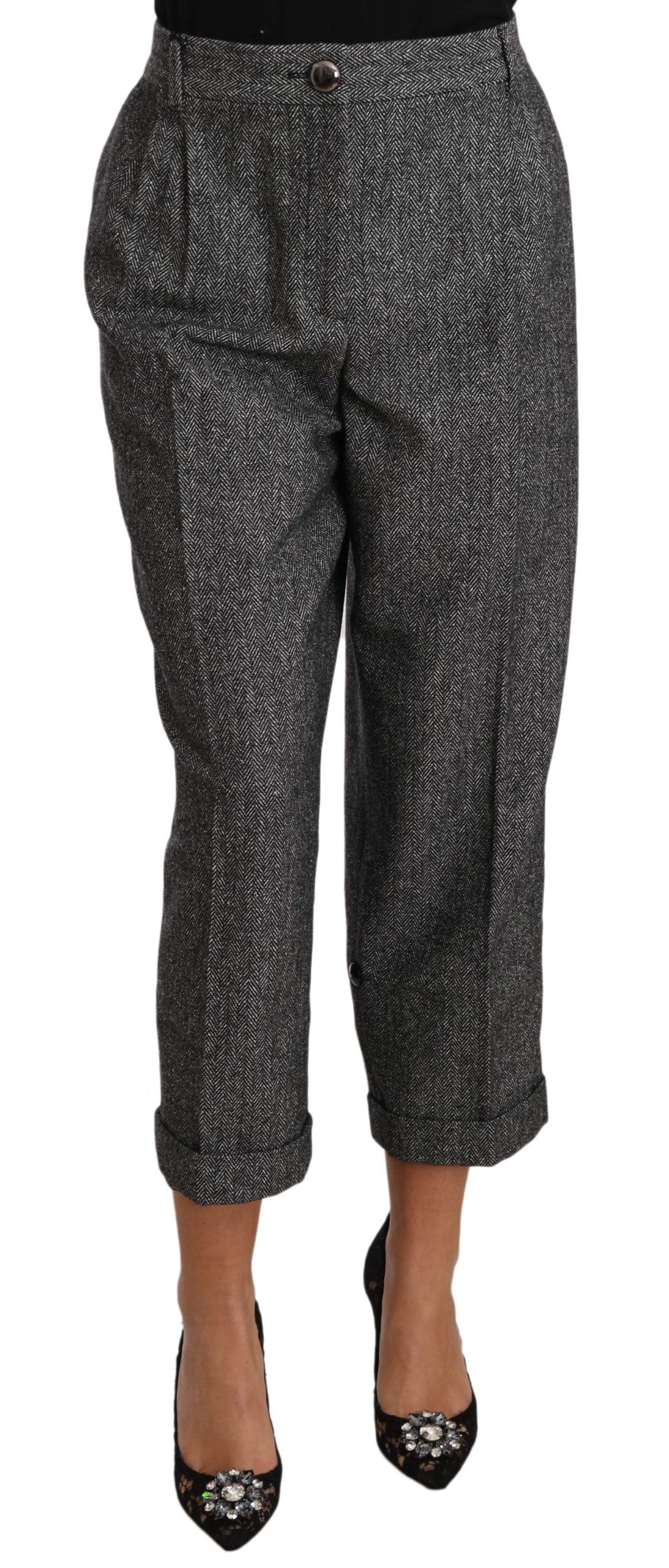 Graue Cropped-Hose aus Wollplissee