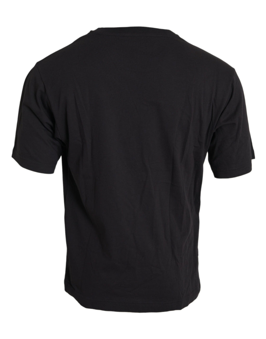 Schwarzes bedrucktes Baumwoll-T-Shirt mit Rundhalsausschnitt und Tasche