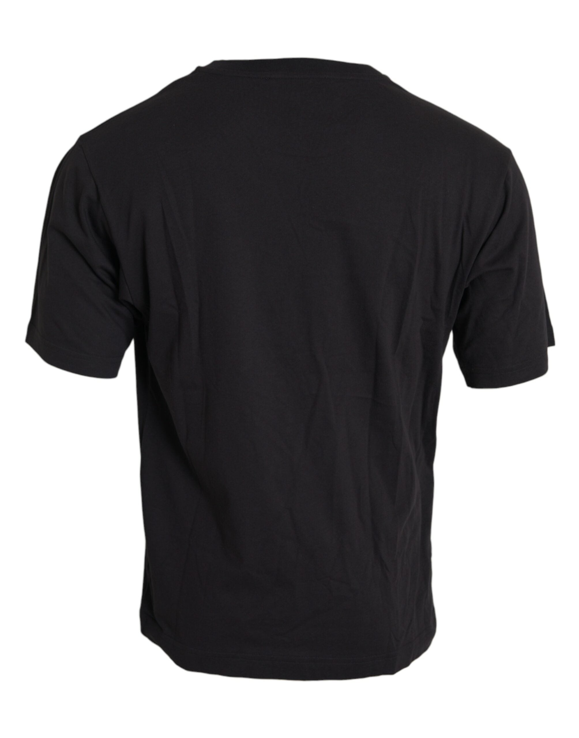 Schwarzes bedrucktes Baumwoll-T-Shirt mit Rundhalsausschnitt und Tasche