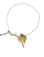 Collana con ciondolo albero in ottone dorato con perle di cristallo