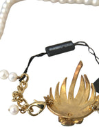 Collana con ciondolo albero in ottone dorato con perle di cristallo