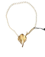 Collana con ciondolo albero in ottone dorato con perle di cristallo