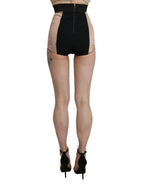 Beige Seiden-High-Waist-Mini-Hot-Pants-Shorts