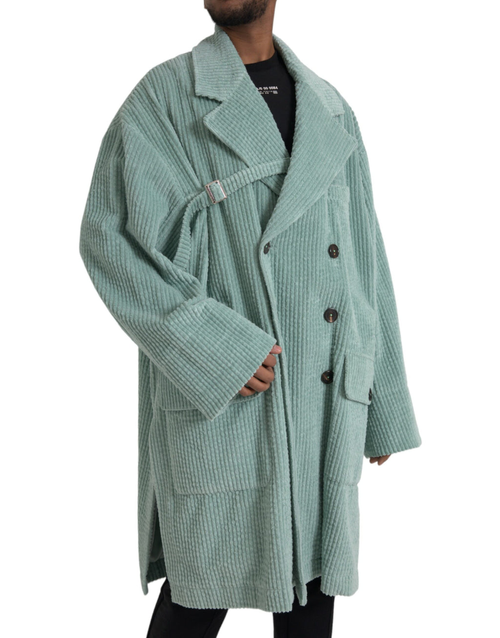 Blaue zweireihige Kordjacke aus Baumwolle