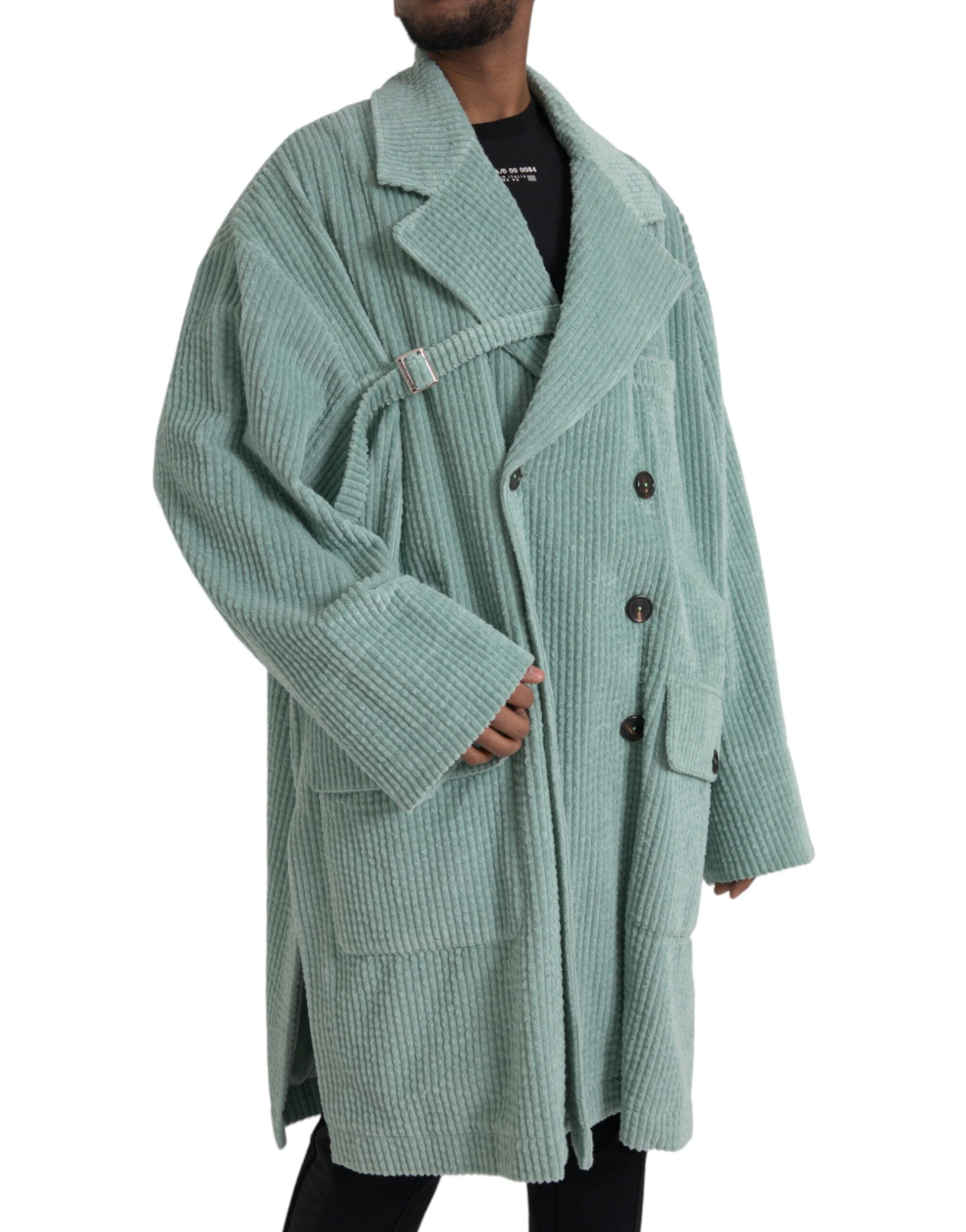 Blaue zweireihige Kordjacke aus Baumwolle