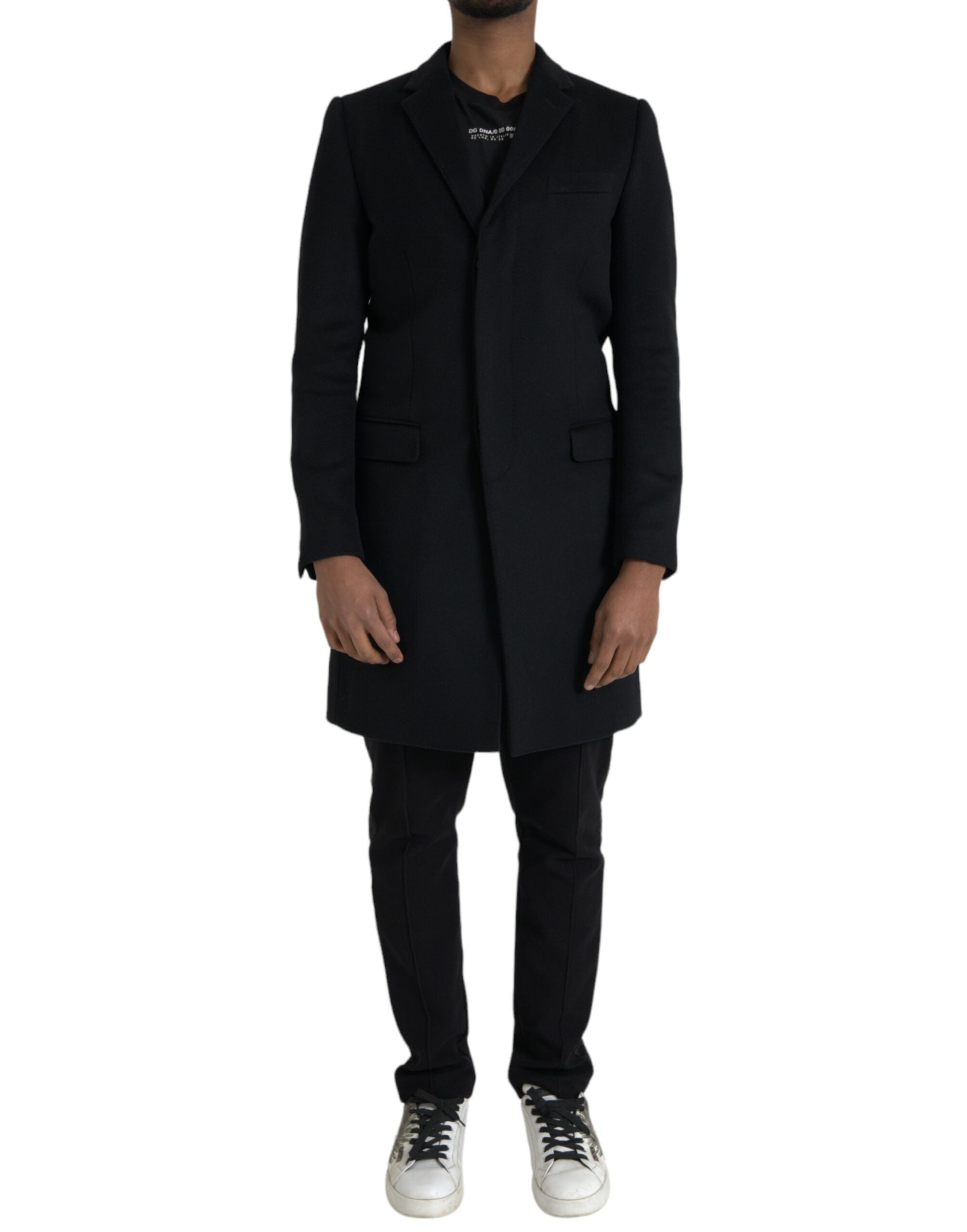 Schwarzer einreihiger Trenchcoat