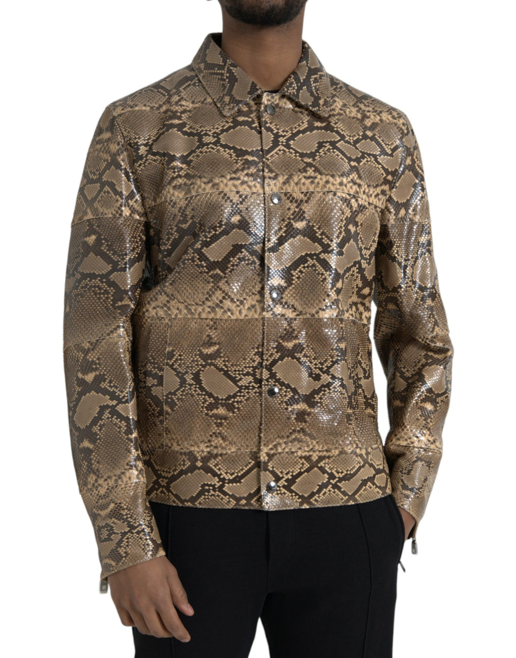 Beige Bikerblousonjacke aus Exotischem Leder