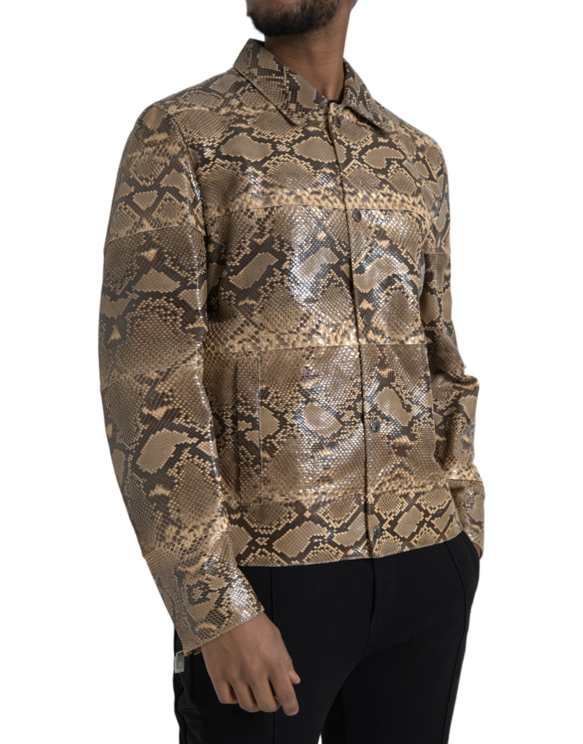 Beige Bikerblousonjacke aus Exotischem Leder