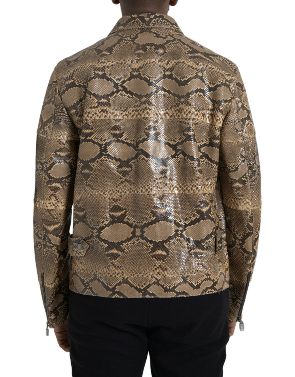 Beige Bikerblousonjacke aus Exotischem Leder