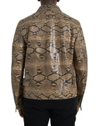 Beige Bikerblousonjacke aus Exotischem Leder