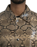 Beige Bikerblousonjacke aus Exotischem Leder
