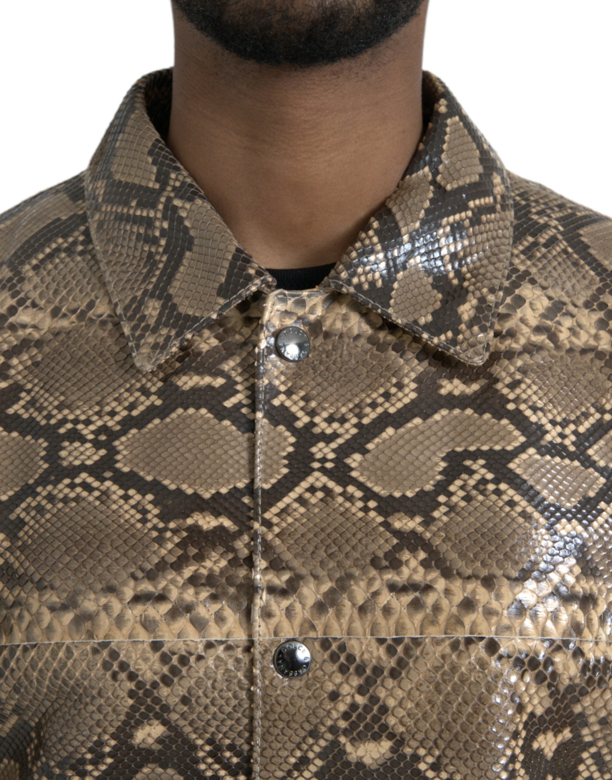 Beige Bikerblousonjacke aus Exotischem Leder