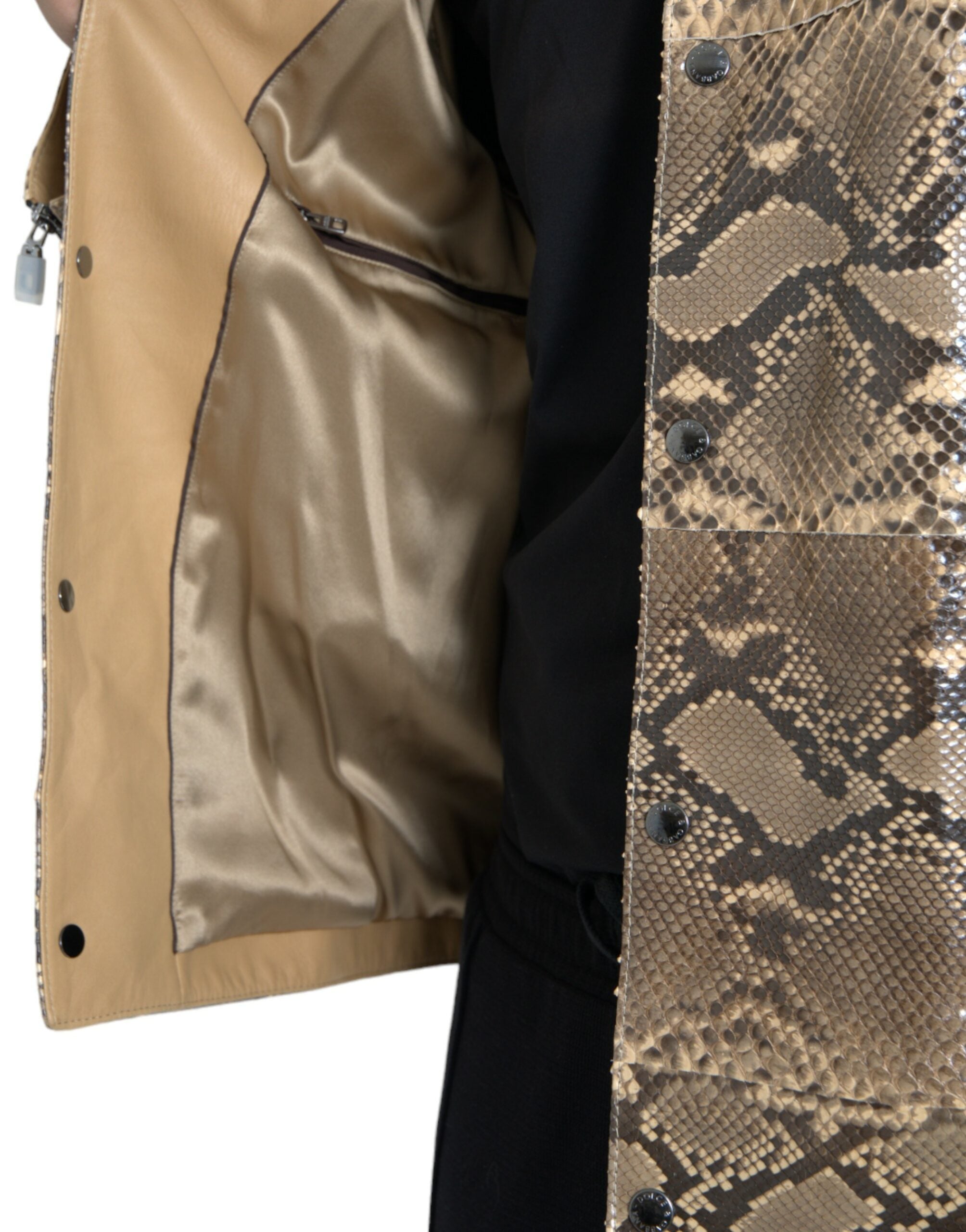 Beige Bikerblousonjacke aus Exotischem Leder