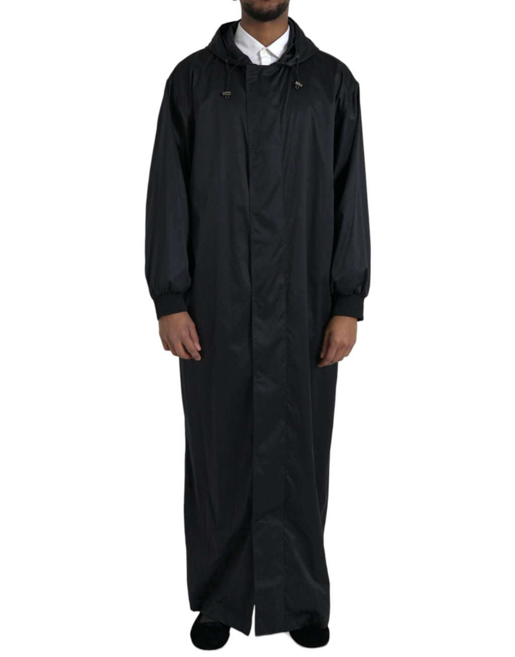 Schwarze Kapuzen-Langwindjacke aus Polyester