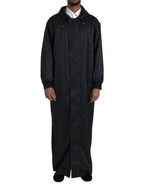 Schwarze Kapuzen-Langwindjacke aus Polyester