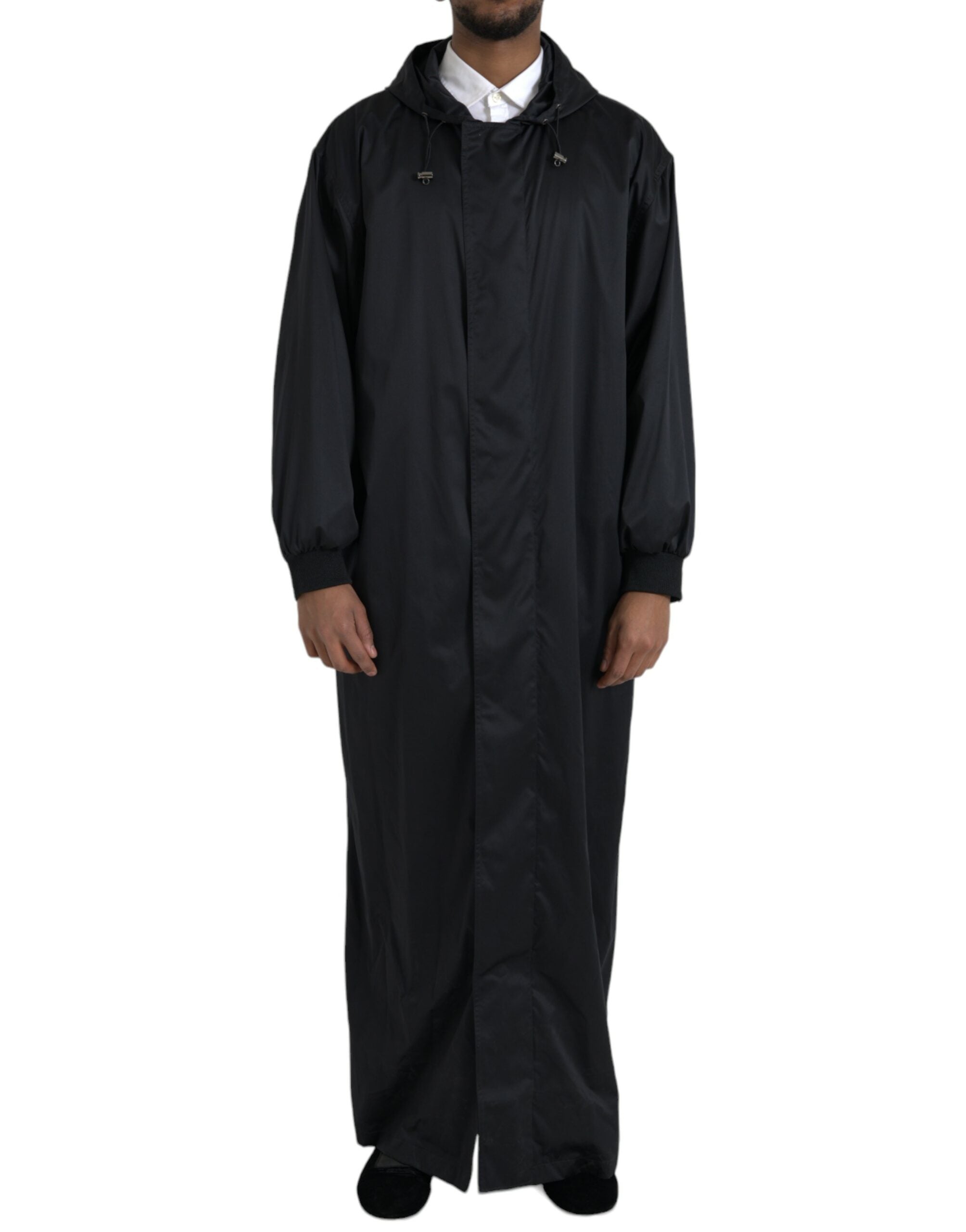 Schwarze Kapuzen-Langwindjacke aus Polyester
