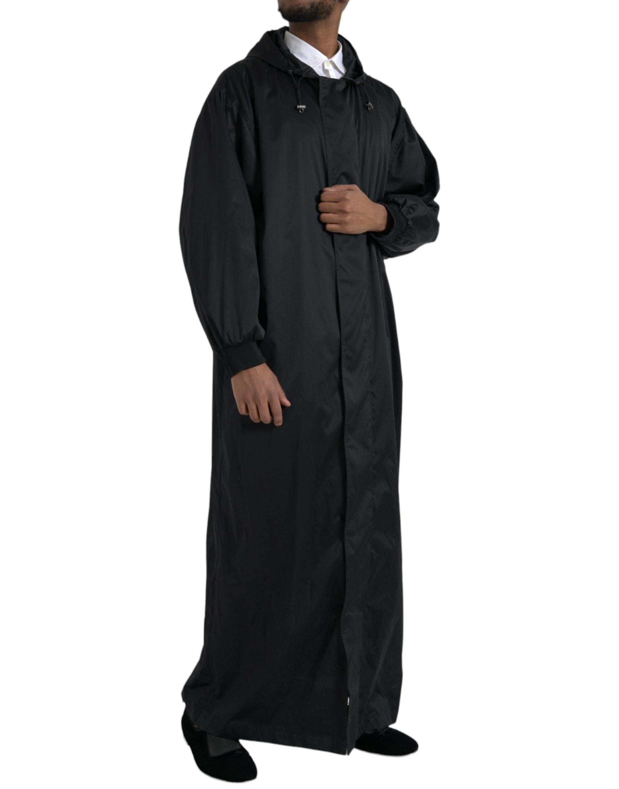 Schwarze Kapuzen-Langwindjacke aus Polyester