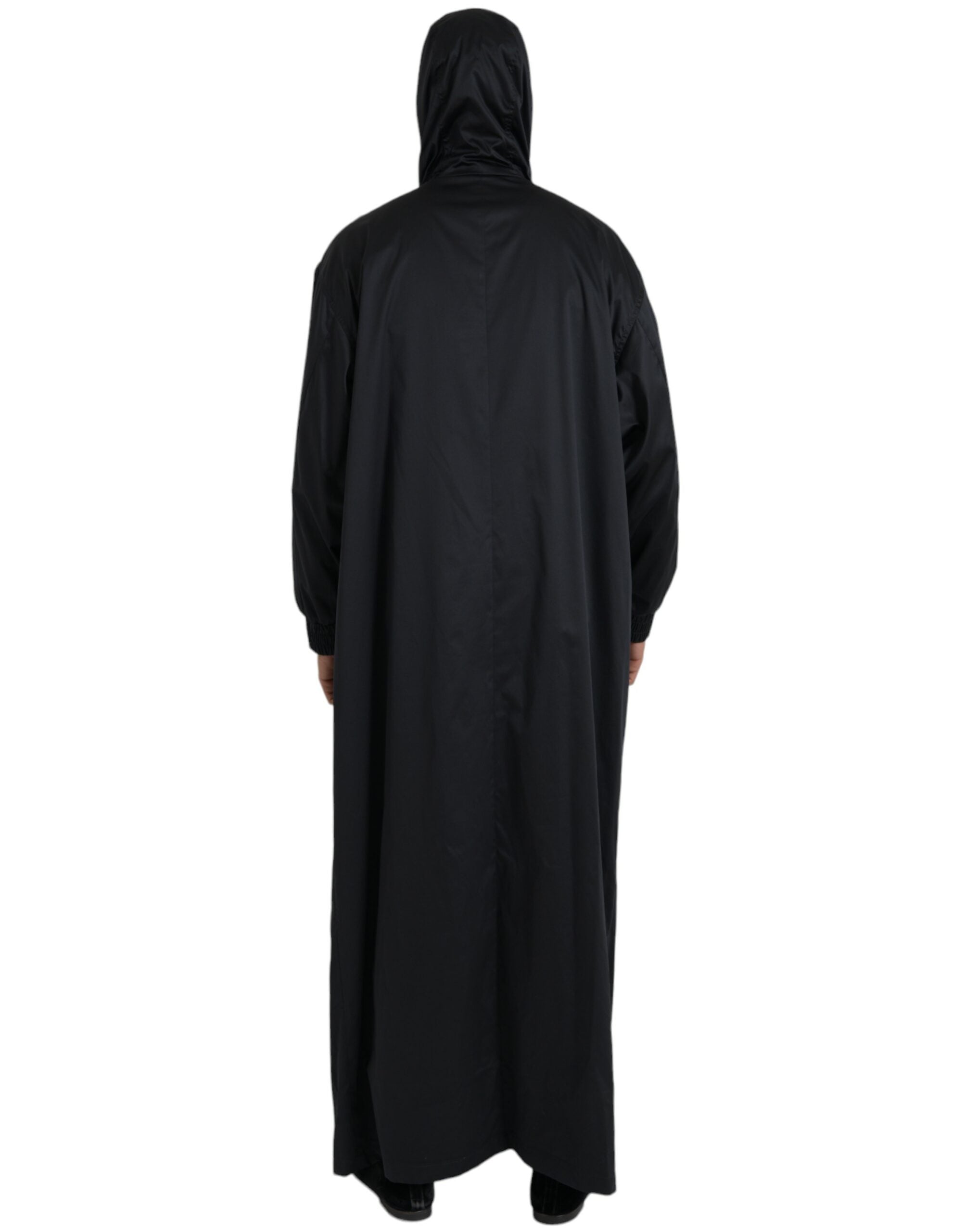 Schwarze Kapuzen-Langwindjacke aus Polyester