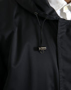Schwarze Kapuzen-Langwindjacke aus Polyester