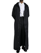 Schwarze Kapuzen-Langwindjacke aus Polyester