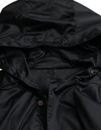 Schwarze Kapuzen-Langwindjacke aus Polyester