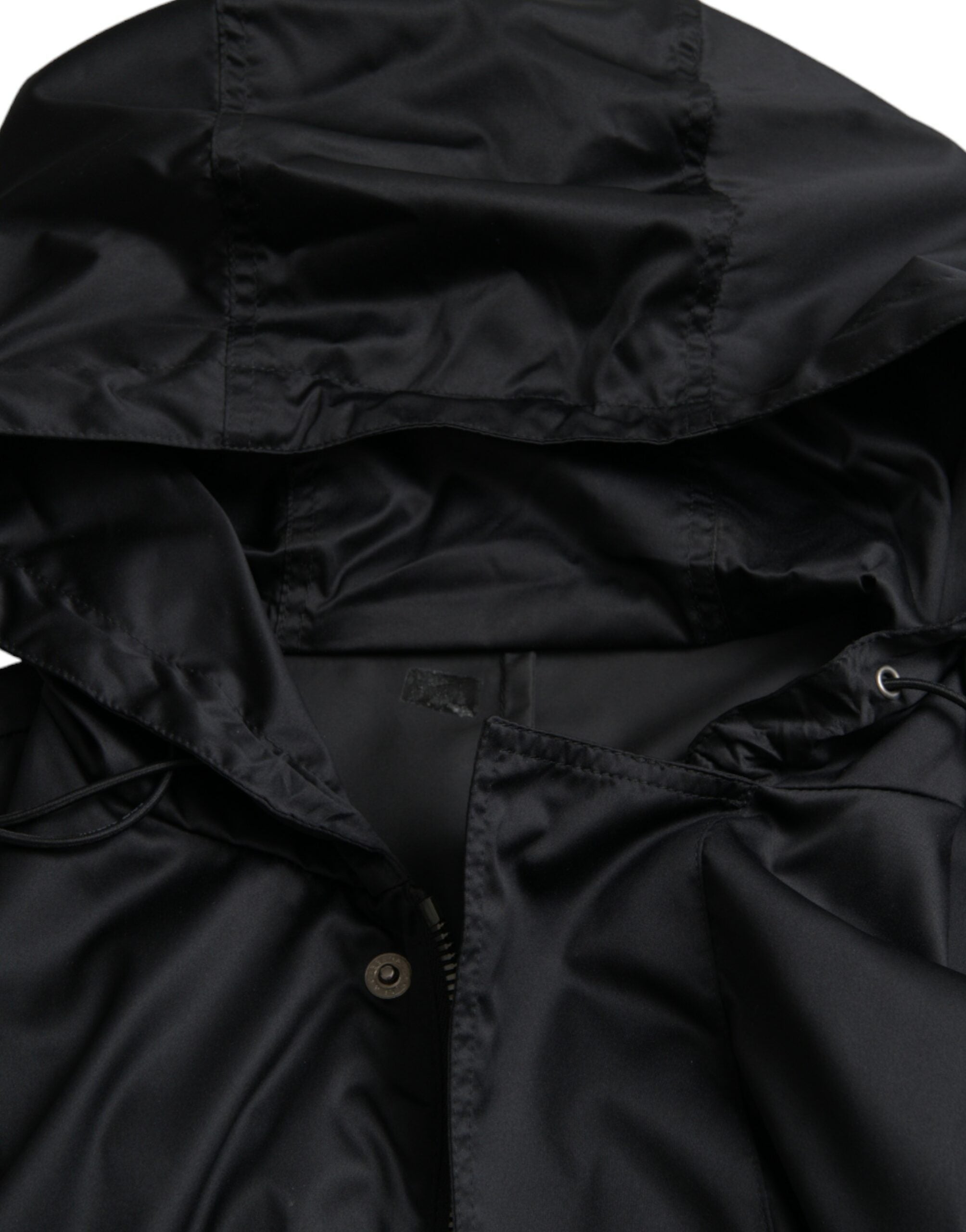 Schwarze Kapuzen-Langwindjacke aus Polyester