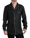 Camicia a maniche lunghe in seta a pois neri
