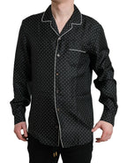 Camicia a maniche lunghe in seta a pois neri