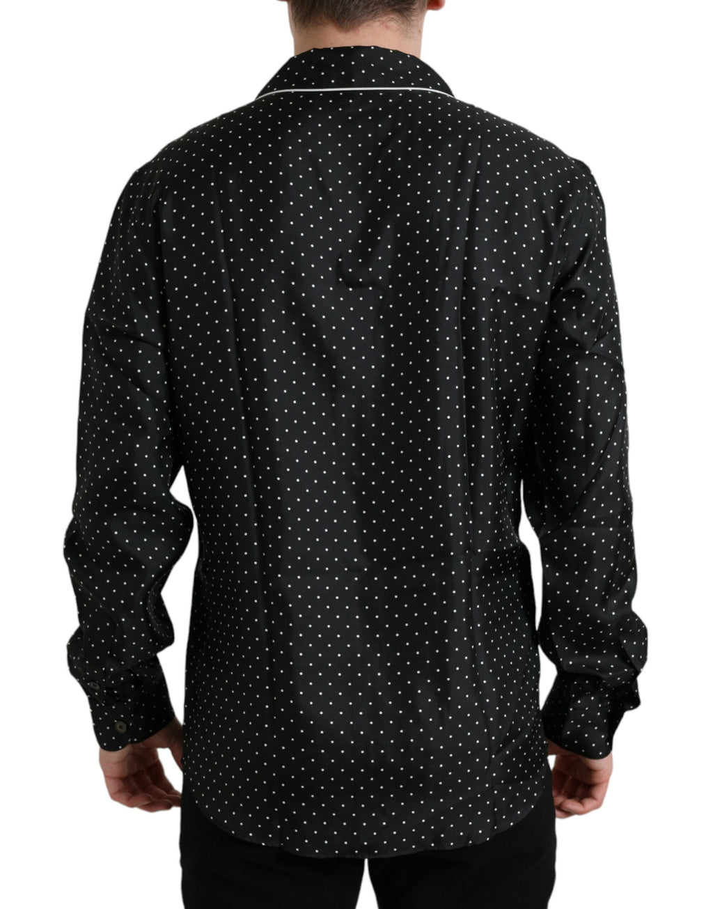 Camicia a maniche lunghe in seta a pois neri