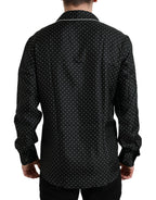 Camicia a maniche lunghe in seta a pois neri