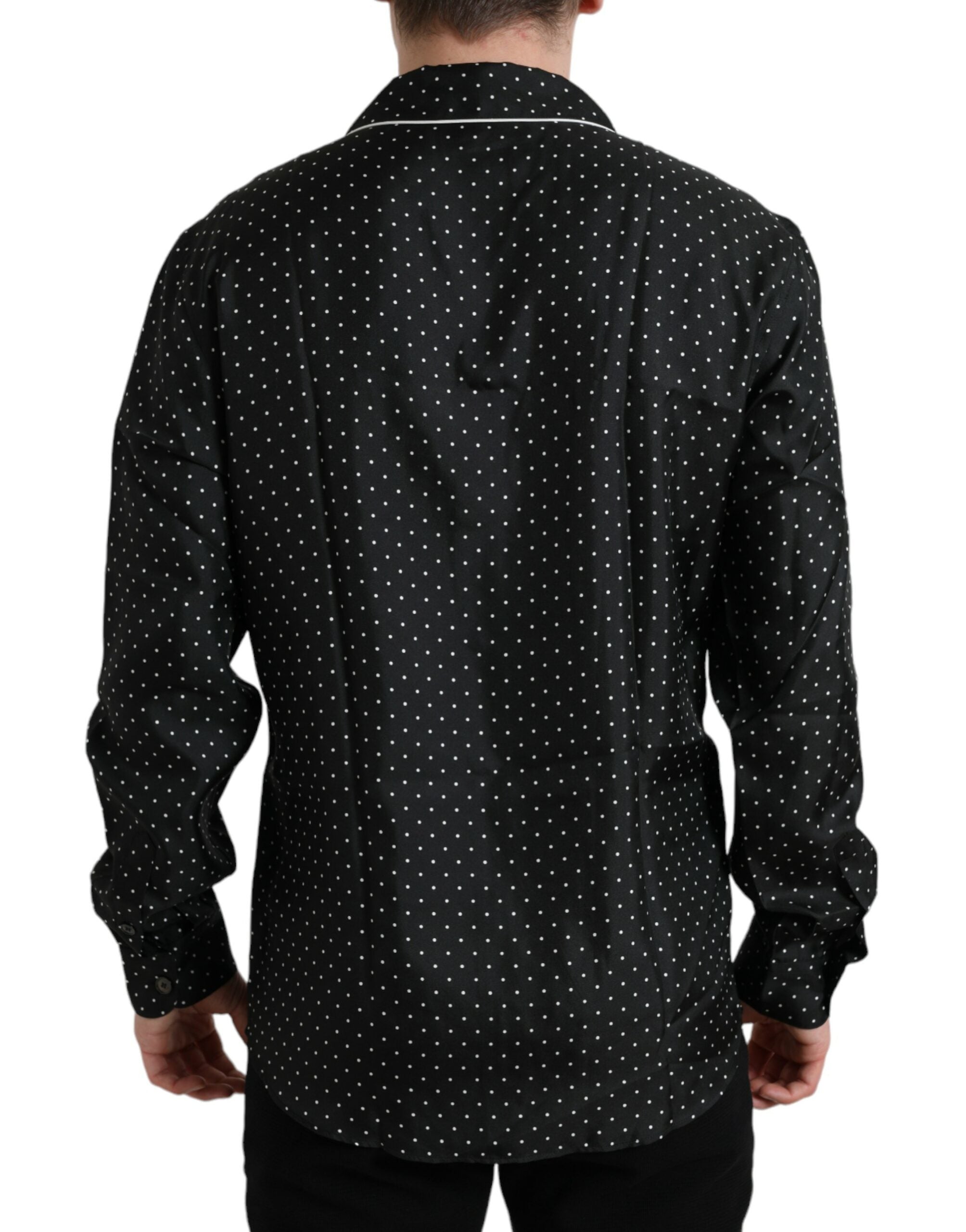Camicia a maniche lunghe in seta a pois neri