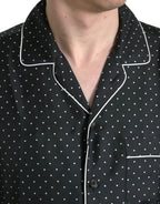 Camicia a maniche lunghe in seta a pois neri