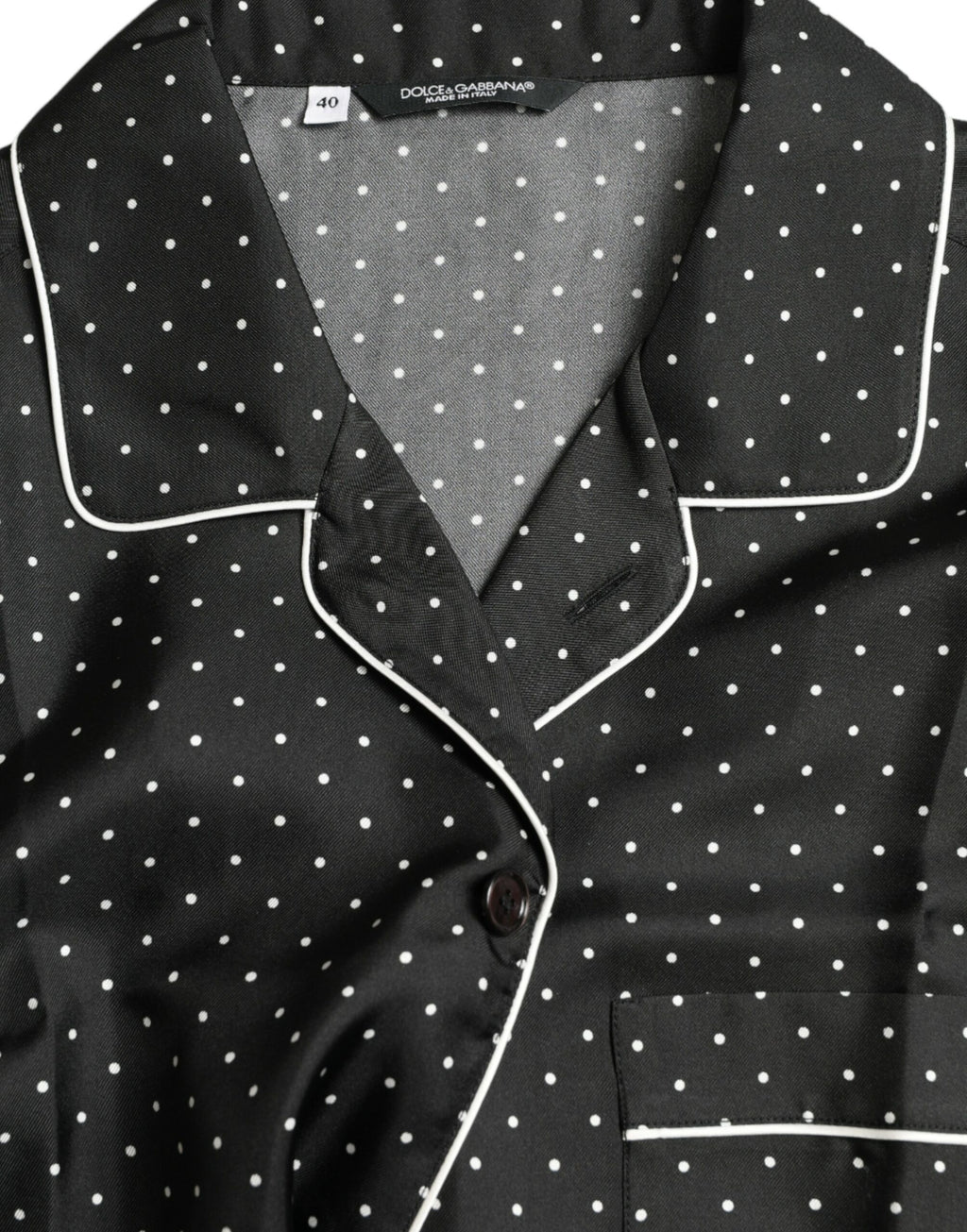 Camicia a maniche lunghe in seta a pois neri