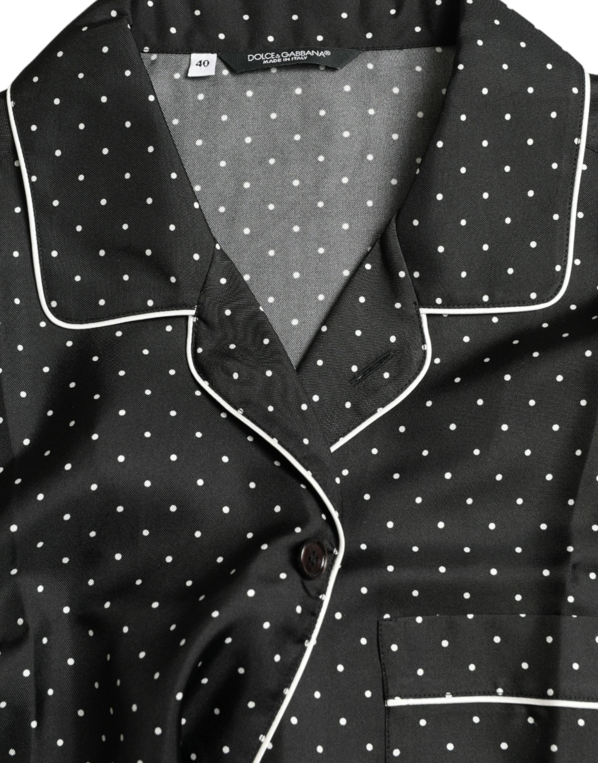 Camicia a maniche lunghe in seta a pois neri