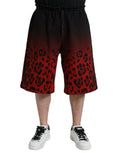 Rote Baumwoll-Bermuda-Shorts mit Leopardenmuster