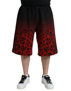 Rote Baumwoll-Bermuda-Shorts mit Leopardenmuster