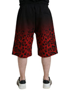 Rote Baumwoll-Bermuda-Shorts mit Leopardenmuster