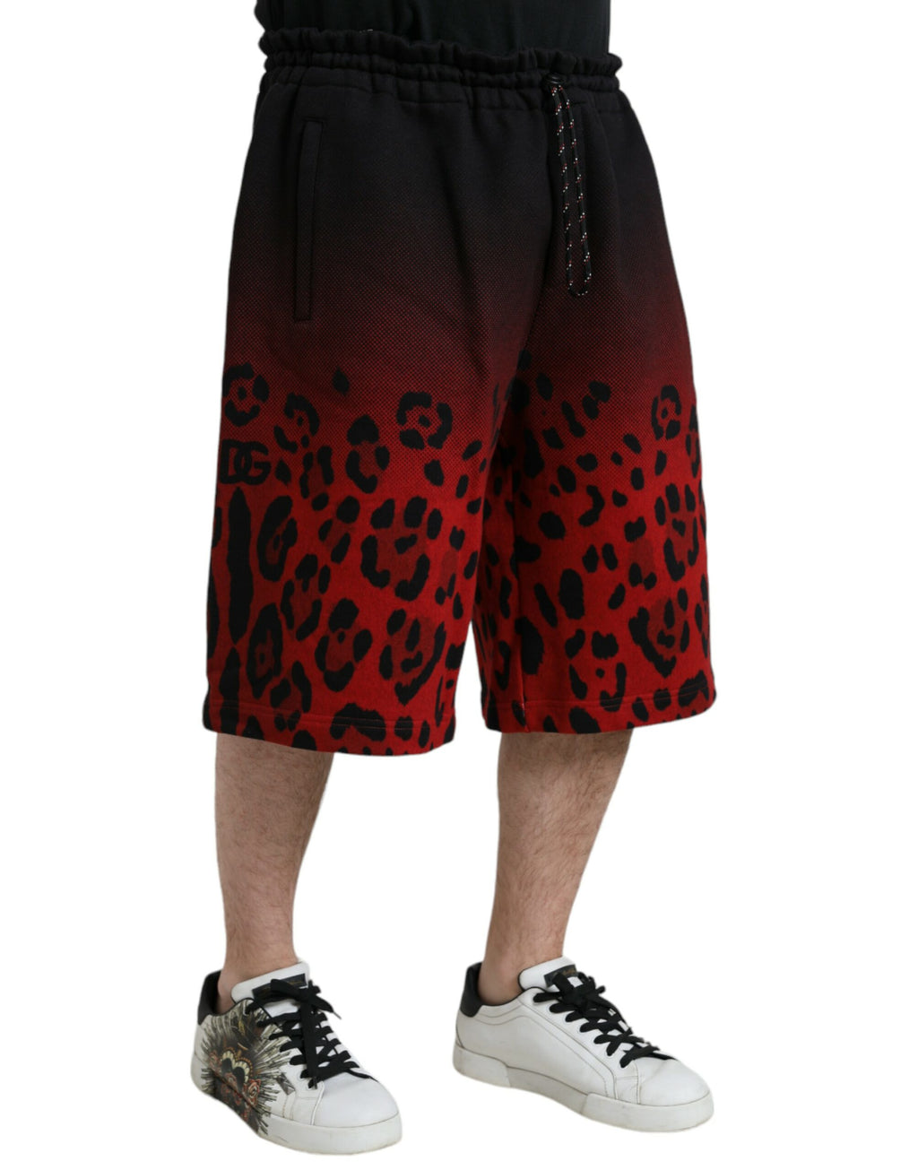 Rote Baumwoll-Bermuda-Shorts mit Leopardenmuster