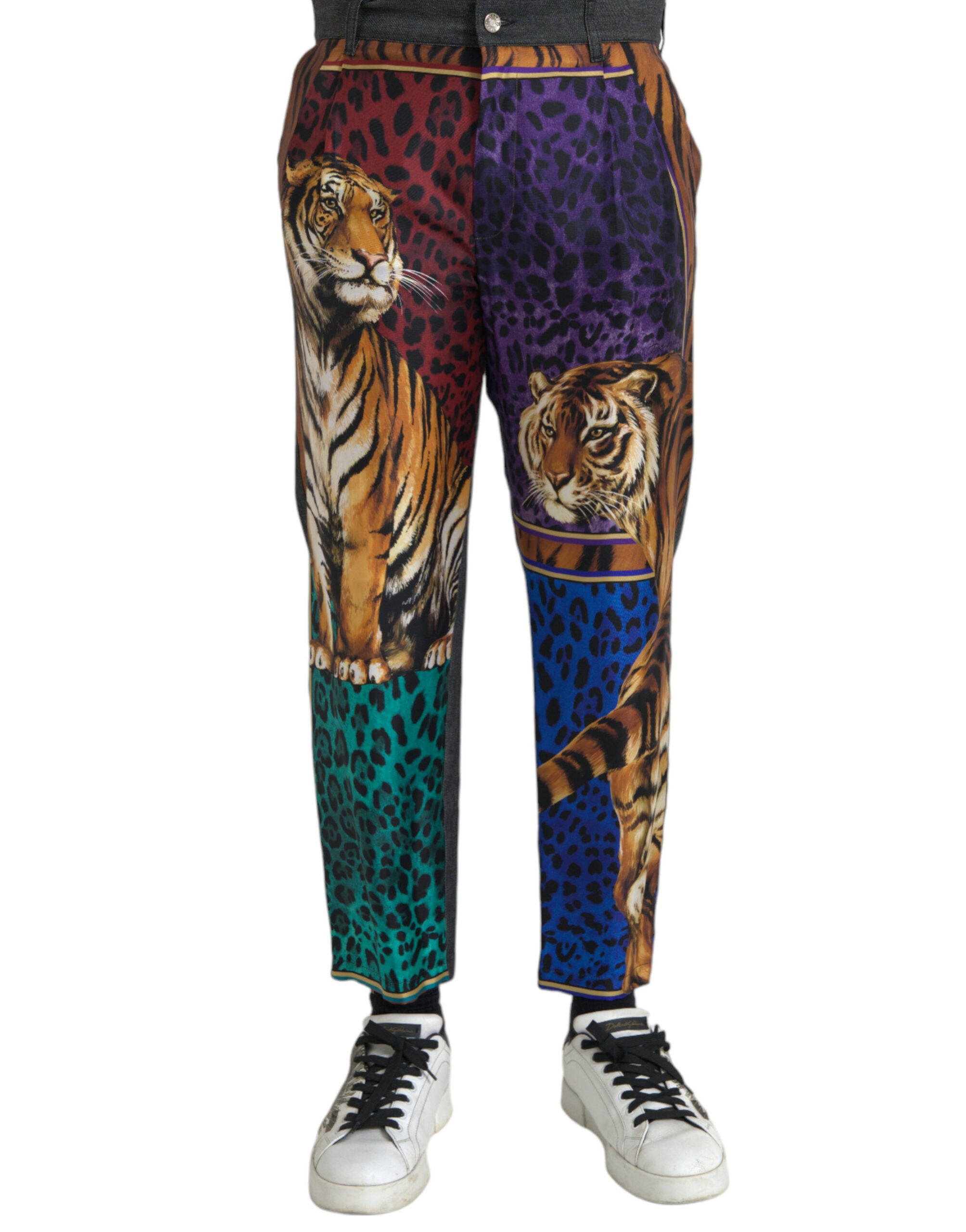 Mehrfarbige Tiger-Leoparden-Baumwollhose, locker zulaufend